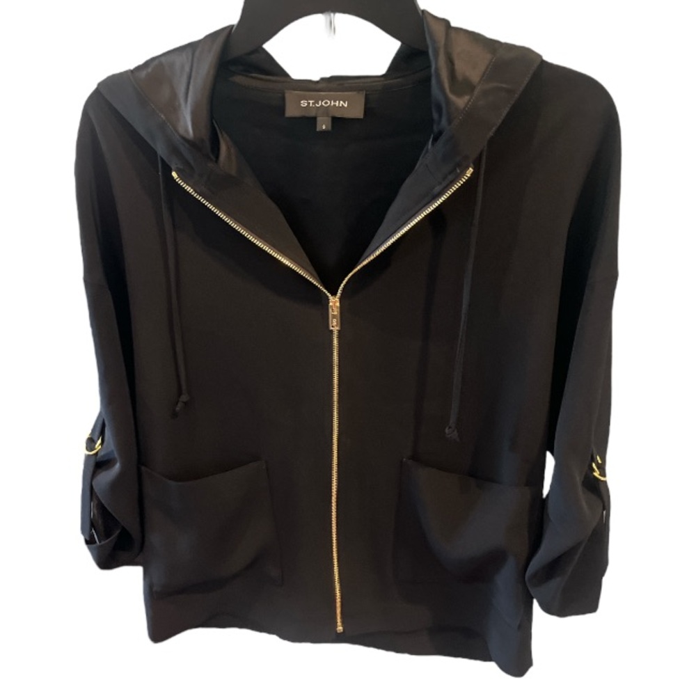 St.John Cady Satin Back Cardigan/zip up jacket